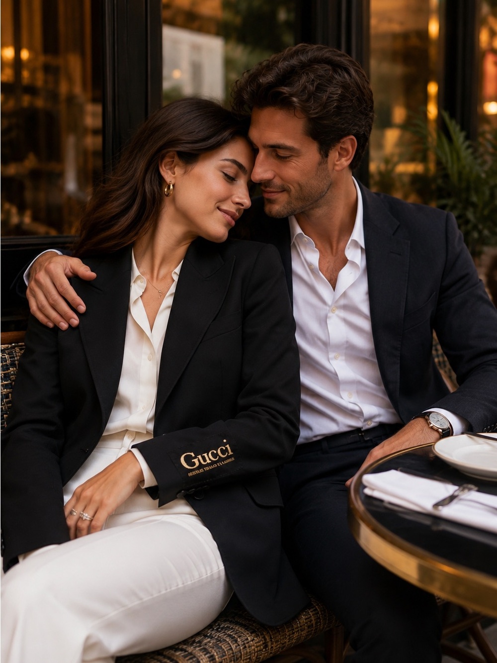 Gucci Black Tailored Blazer with Gold Logo Sleeve Size 42 Women’s